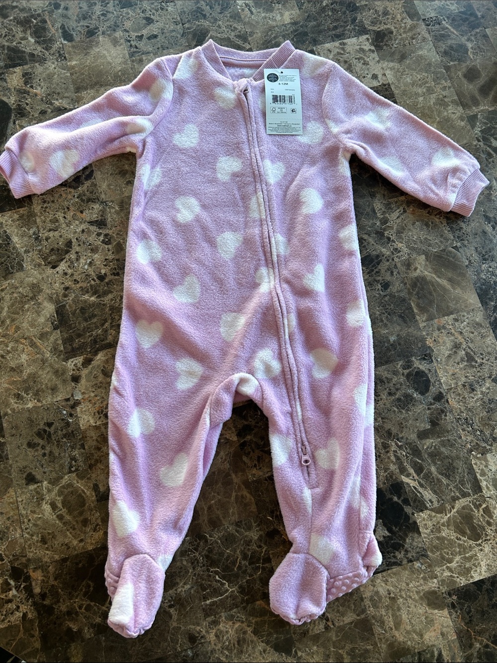 NWT 🆕 Pink Heart Fleece One-Piece Winter Pajamas 6-12 months